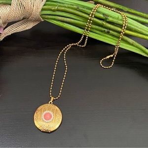 Vintage Unsigned Gold-tone Ball Chain Locket Pendant Necklace